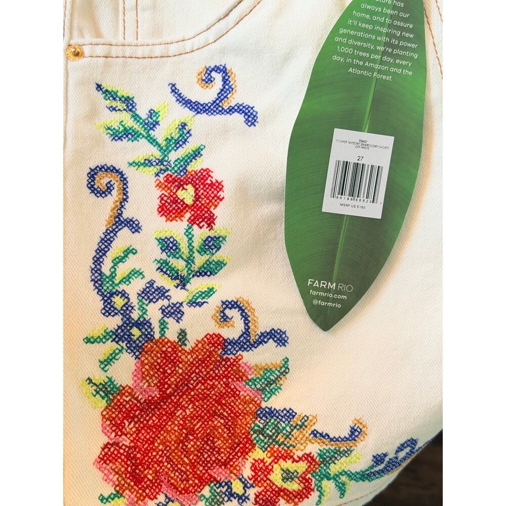 Farm Rio Off-White Flower Tapestry Embroidered Shorts NWT 27 - Picture 5 of 6